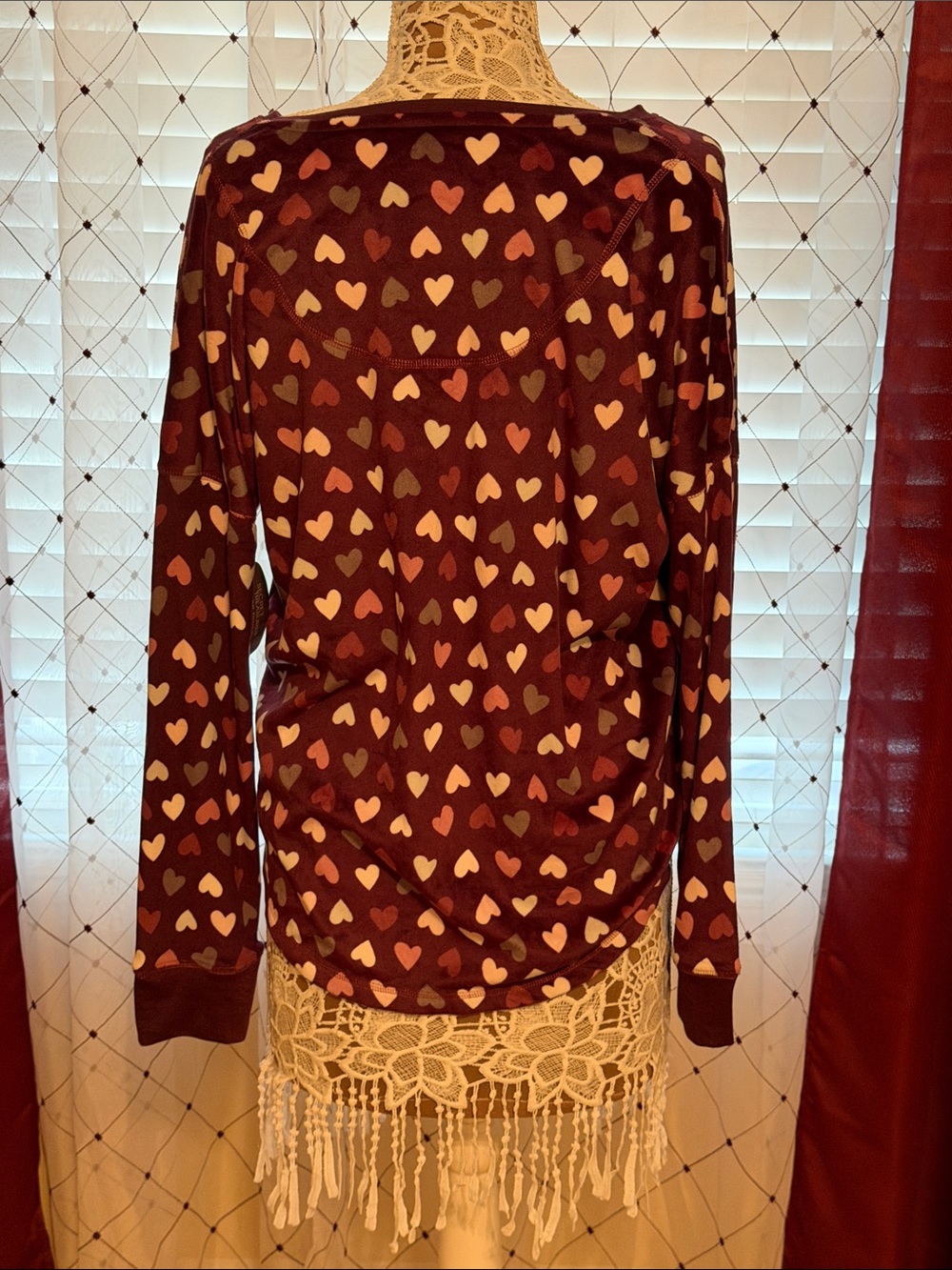Secret Treasures Burgundy Heart-Print Long Sleeve Crew Neck Sweater (157)